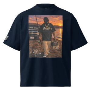 El Malandro Gone Fishing - Malandro Loteria shirt (french navy, front)